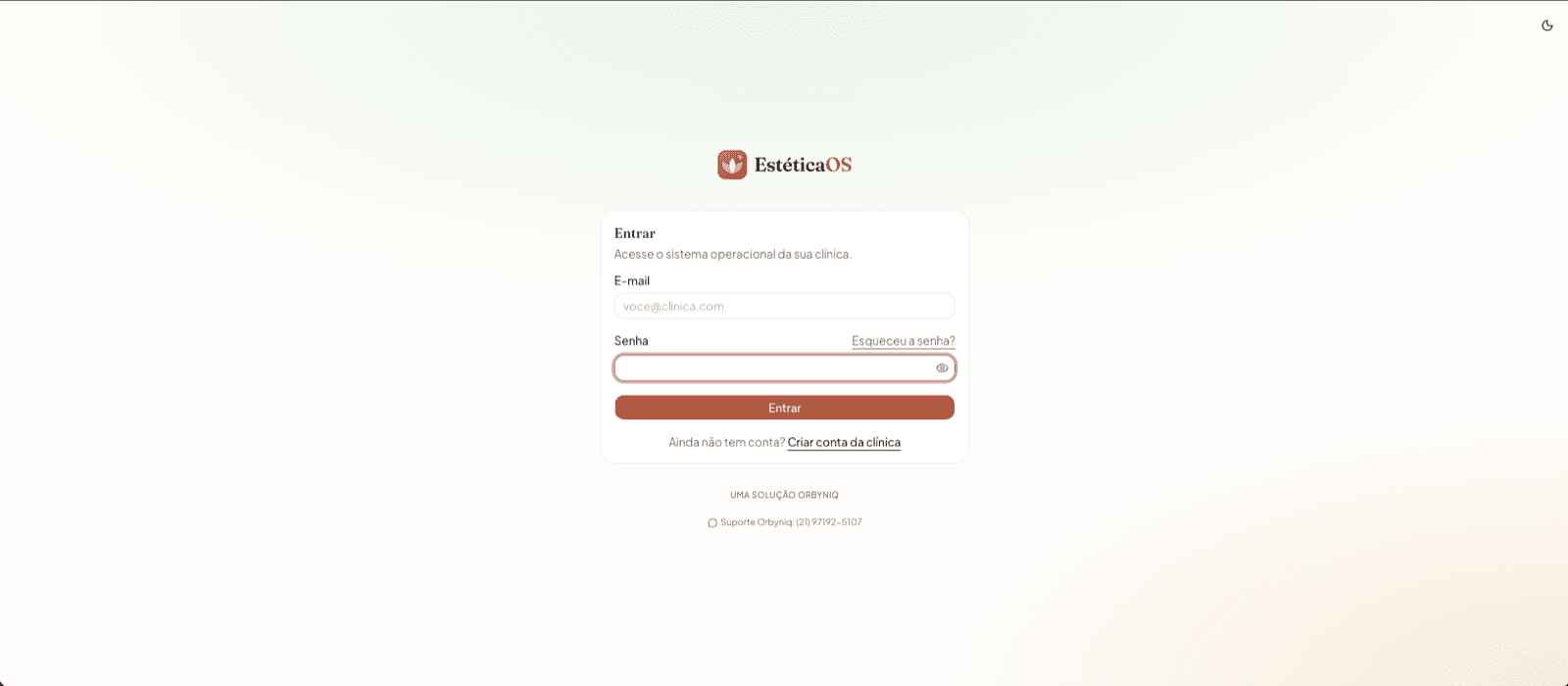 Tela de entrada do EstéticaOS